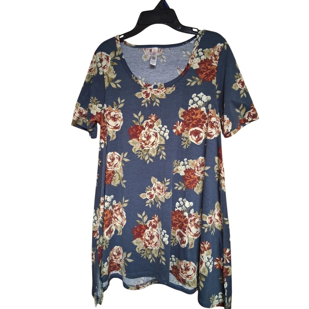 Lularoe Womens Xs  Flowered Top Gray S/S GUC